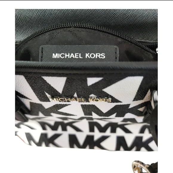 MICHAEL KORS XS Jet Set Travel Black & White MK Logo Zip Tote Bag - Picture 7 of 12